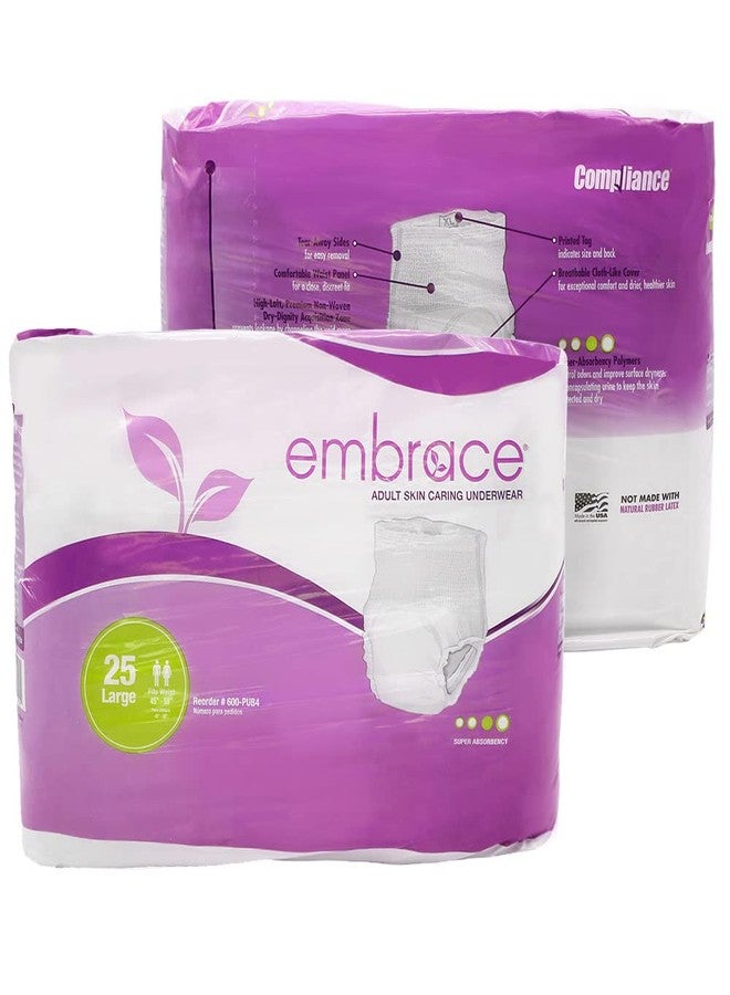 Embrace Premium Protection Incontinence Underwear, Maximum Absorbency and Protection, Breathable Cloth for Exceptional Comfort, Odor Protection, Discreet Fit, Large, Pack of 25 - Image 1
